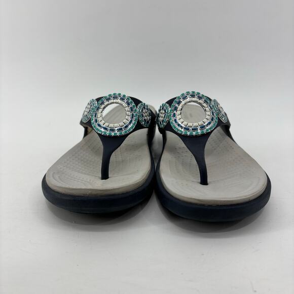 Crocs Sanrah Sandals Womens Sz 9 Blue Beaded Comfort Thong Flip Flop - Picture 10 of 12